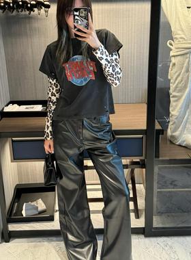 【MIMIHADID】黑色皮裤直筒裤Rose朴彩英同款加绒柔软正确版秋冬