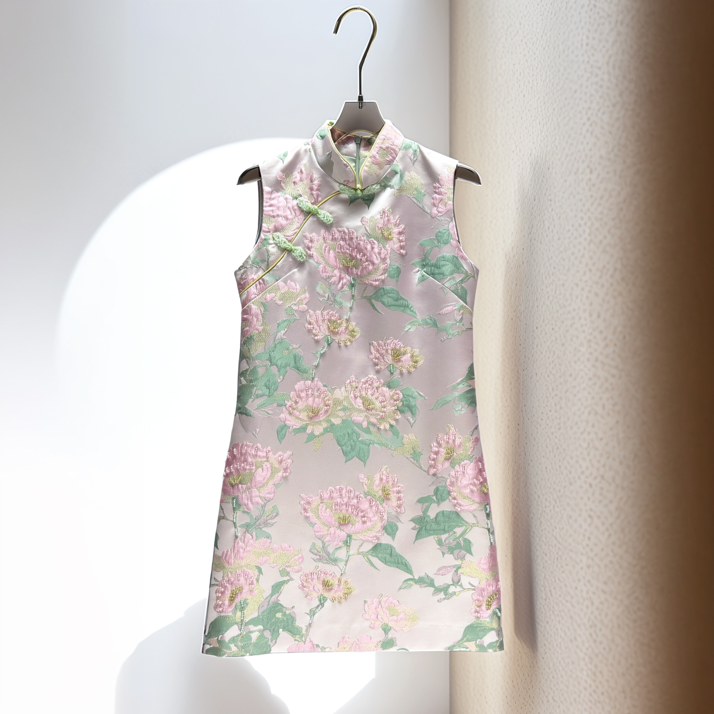 新中式改良版连衣裙高定收腰年轻短裙子少女粉色减龄日常国风旗袍