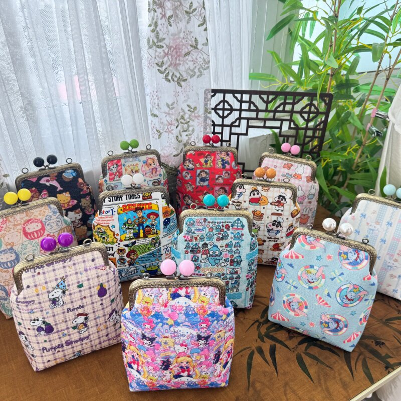 【成品】森系糖果头卡通手机包网纱刺绣斜挎口金包手工女包竖款