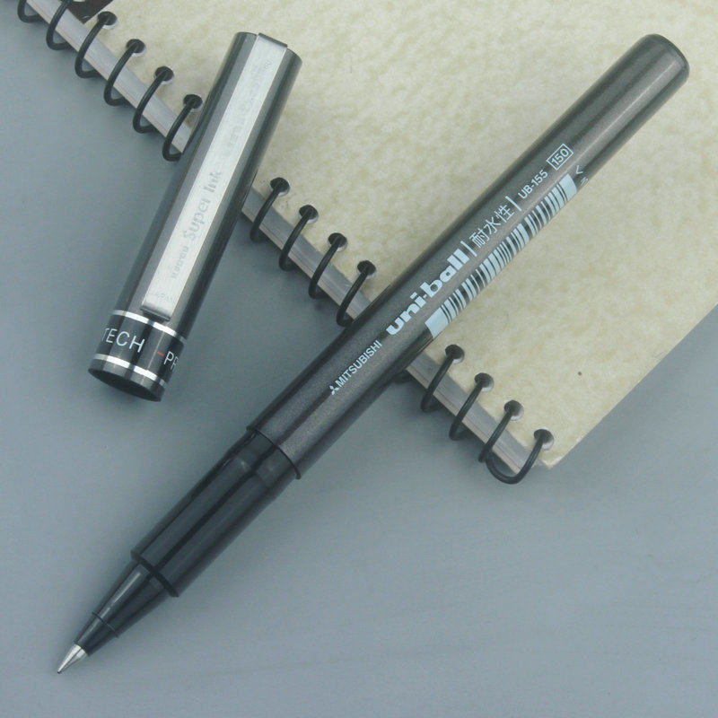 日本进口三菱ub-155办公水笔黑色0.5mm水性笔耐水性墨水遇水不花