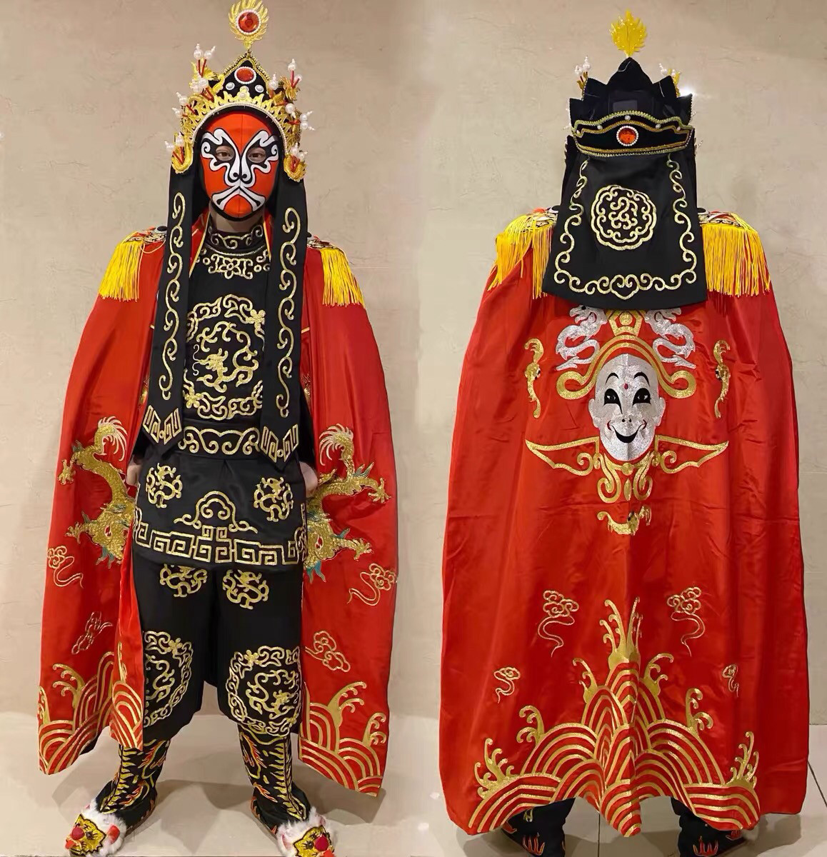 川剧变脸小丑披风盘金刺绣红披风服饰大全套，量身定做变脸演出服