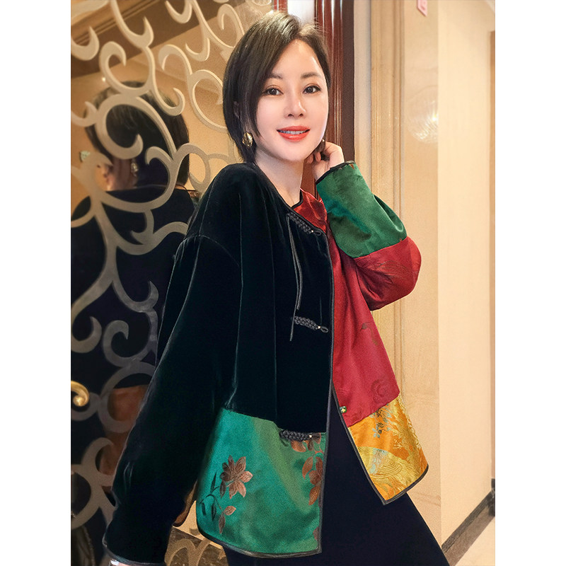 岑晨桑蚕丝内胆填充新中式棉服拼接设计款女装冬季上衣