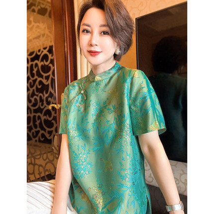 【锦绣芳华】桑蚕丝斜襟立领新中式衬衫提花国风女夏上衣气质减龄