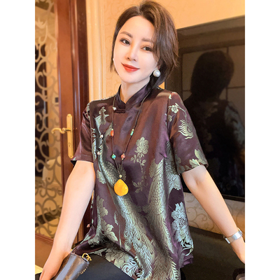 【紫凤凰】桑蚕丝老缎斜襟立领新中式衬衫精致国风女装