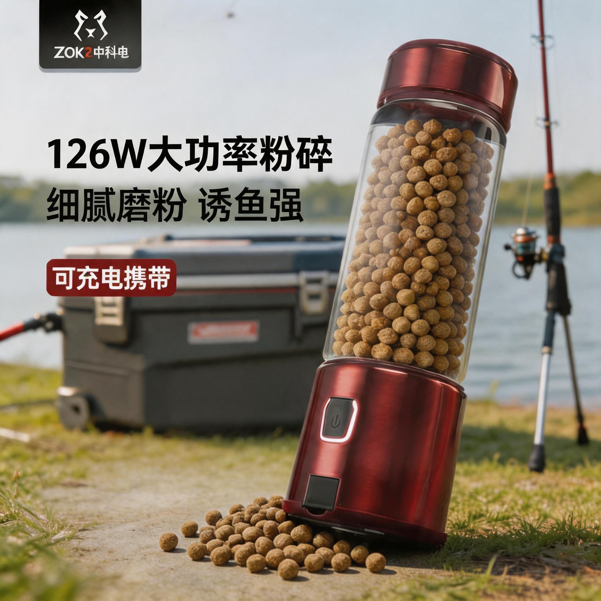 钓鱼饵料粉碎机颗粒饵料打磨机充电便携式鱼食虾肉打碎机小型电动