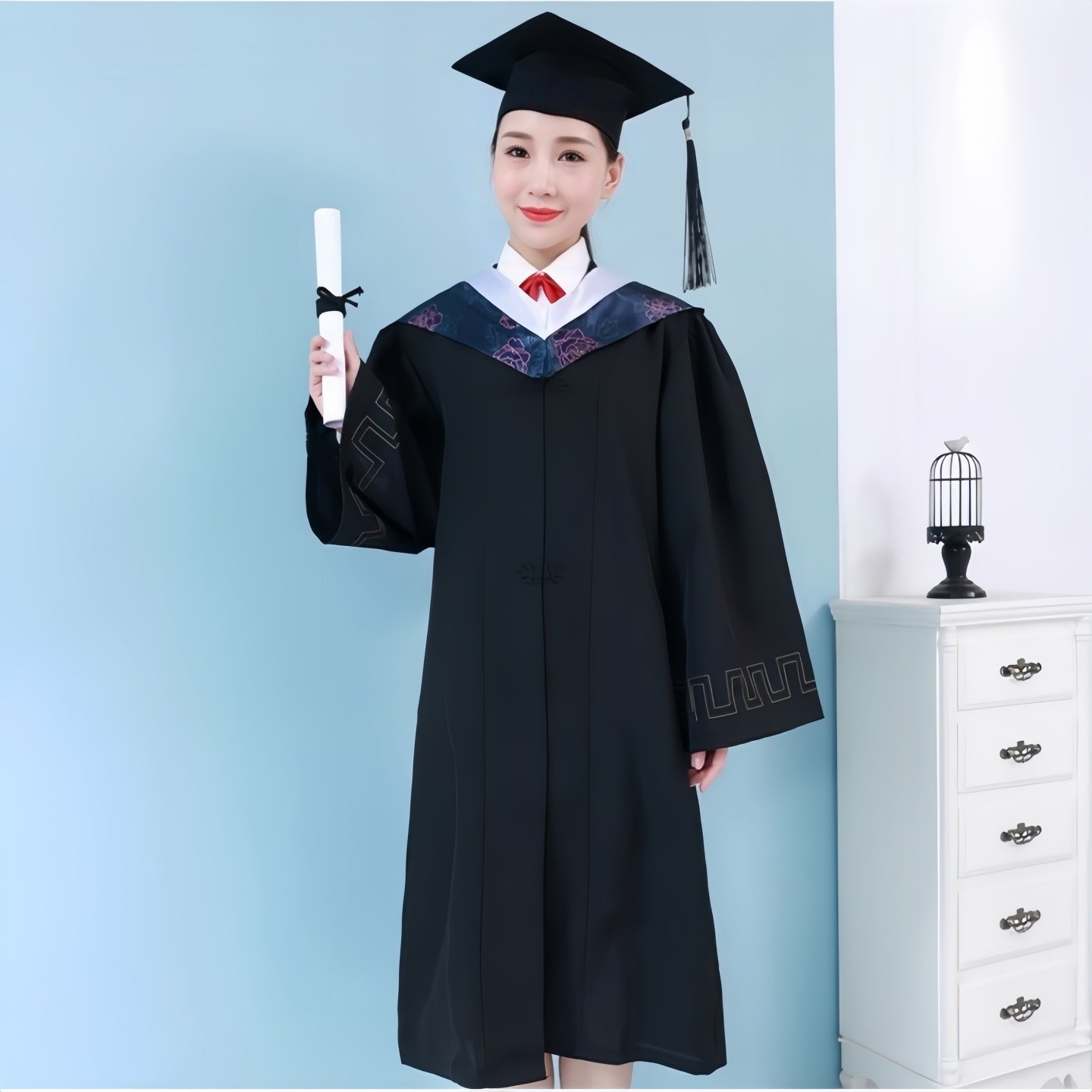 学士服大学生毕业礼服粉色文科功课内搭学位服硕士导师校长博士服