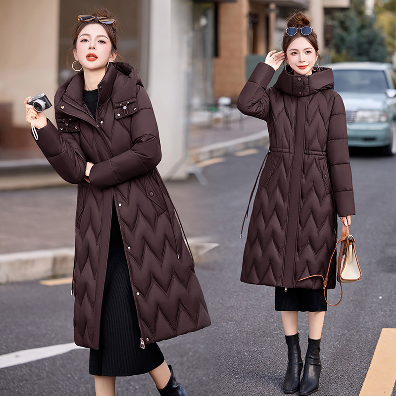 帽子可拆2025新款羽绒棉服女中长款过膝修身加厚棉衣外套大棉袄子