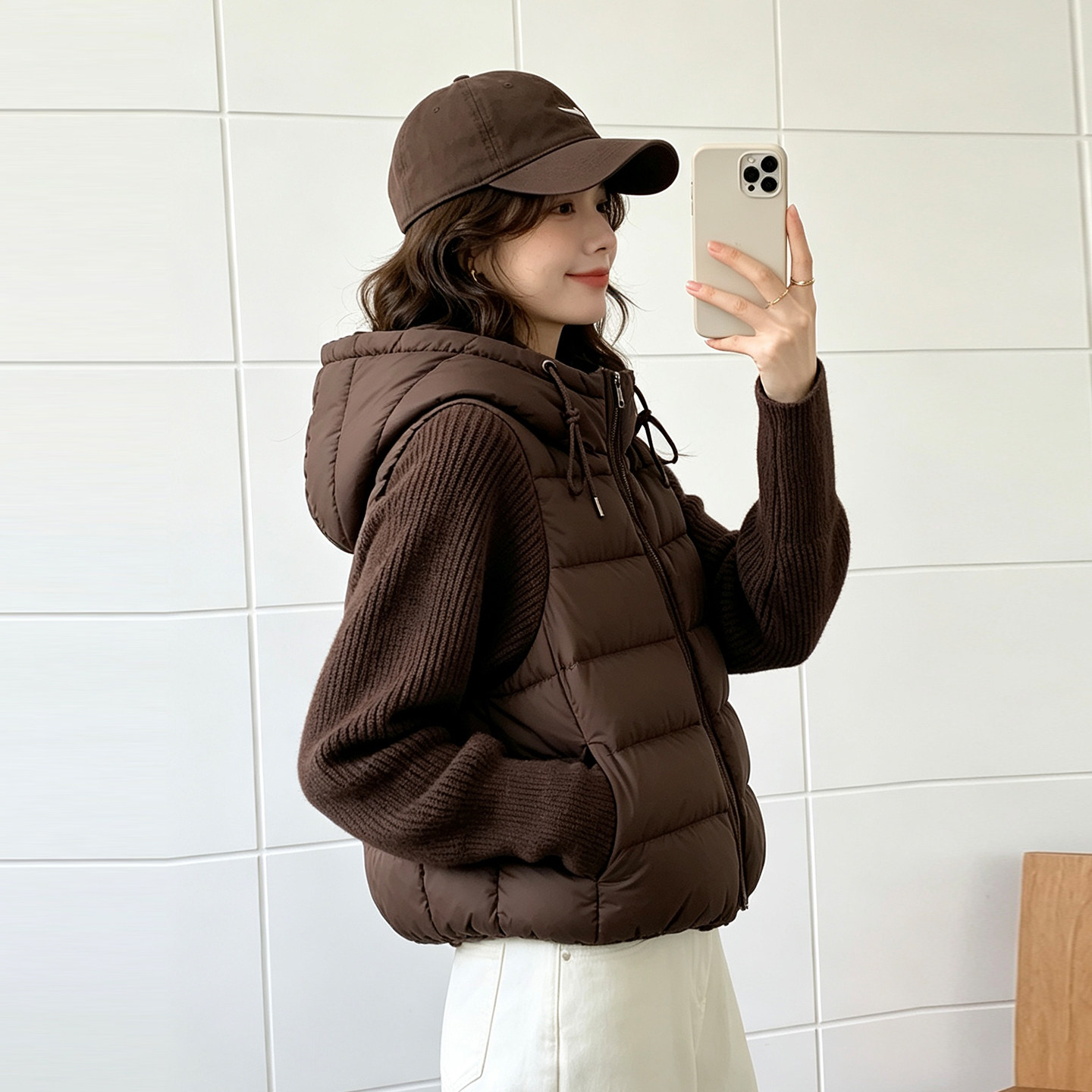 2026新款针织拼接棉服女短款假两件连帽厚款小棉袄外套秋冬季棉衣