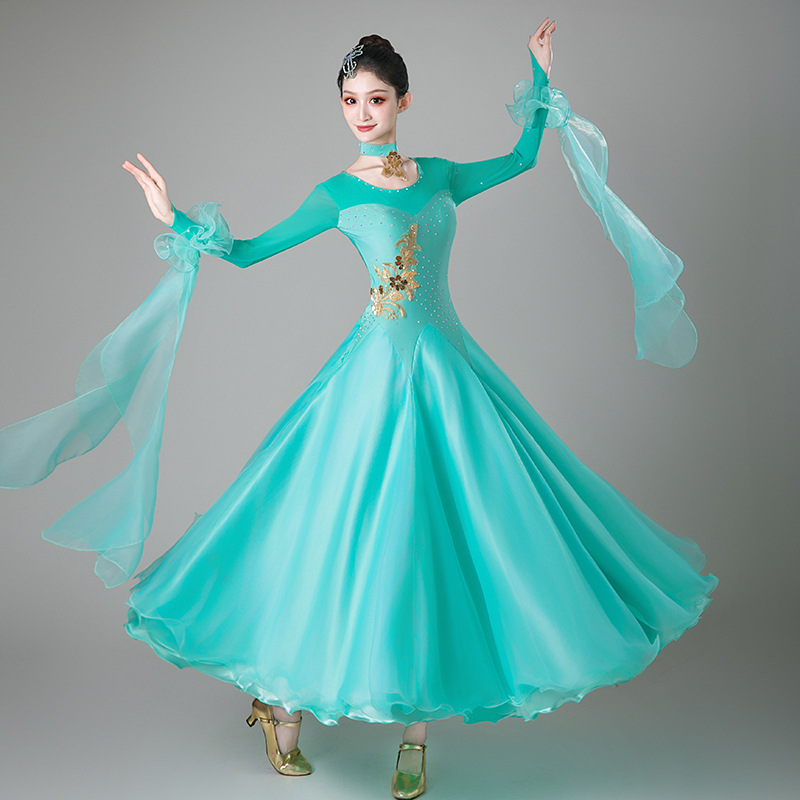 新款国标舞摩登舞裙表演出服比赛服交谊舞华尔兹舞连衣裙交谊舞裙