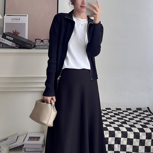 文希WENXI气质双拉链立领针织衫女小众高级新款春秋外穿开衫翻领