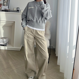 【卡其色牛仔】新款美式高腰宽松阔腿裤秋季显瘦纯棉直筒裤长裤女