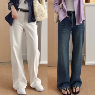 2025春季新款【白色牛仔】四面弹直筒牛仔裤遮肉显瘦窄版直筒裤女