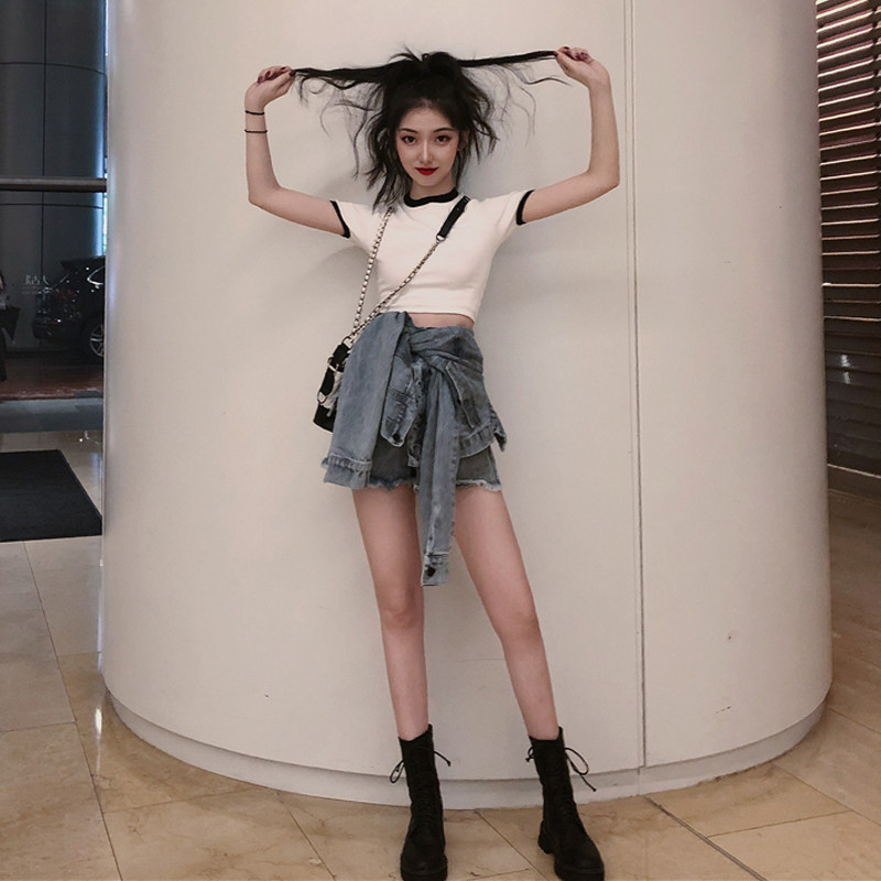 設計感假兩件牛仔短褲女裝2019夏季新款韓版不規則毛邊高腰闊腿褲在類目 女裝/女士精品, 牛仔褲中 - 來自Buy2taobao.com提供專業的淘寶代購服務