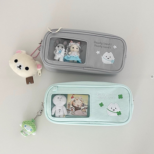 ins简约日系小猫四叶草刺绣痛包笔袋高颜值大容量小众学生收纳盒