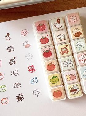 可爱迷你番茄旅行天气按钮六联印章ins高颜值手帐diy素材装饰打卡