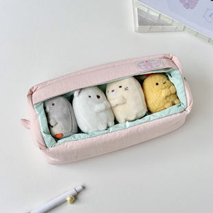 方糖痛层笔袋高颜值ins大容量透明可视窗娃包创意学生文具收纳袋