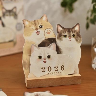 2026年卡通治愈猫咪立体台历摆件