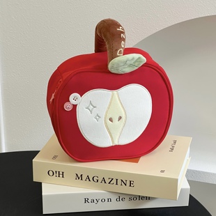 可爱手提红苹果化妆包大容量便携相机文具收纳包护肤品分区洗漱包