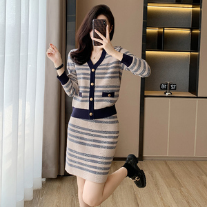 小香风套装秋季女2024新款冬高级感气质名媛气质针织毛衣裙两件套