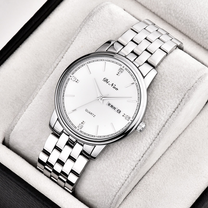 正品谛诺手表 男士双历超薄精钢防水石英表 非机械表商务休闲男表