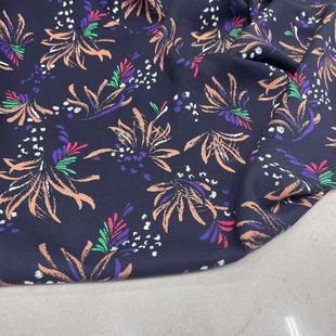 新款 设计师布料女半裙纯棉 进口黑色印花布料服装 面料连衣裙衬衫