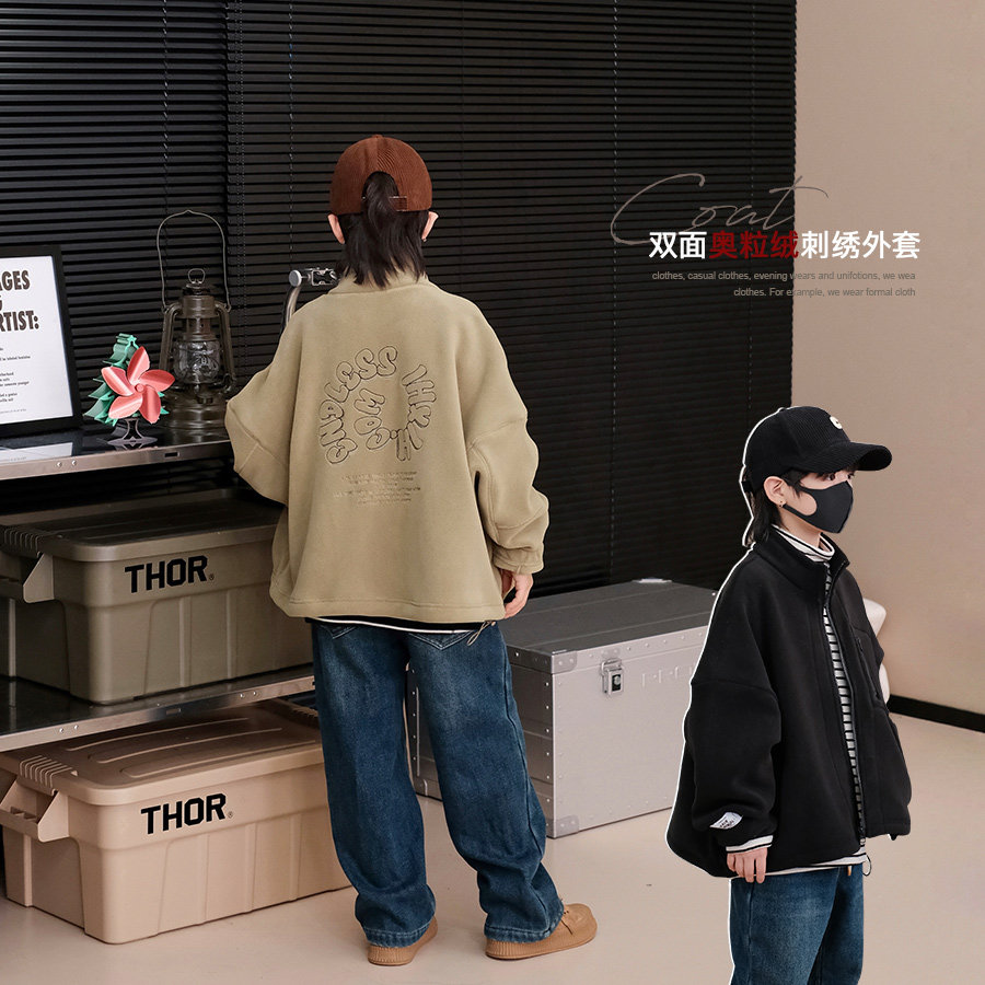 男童摇粒绒外套冬装新款中大童韩版上衣加厚双面绒儿童夹克潮