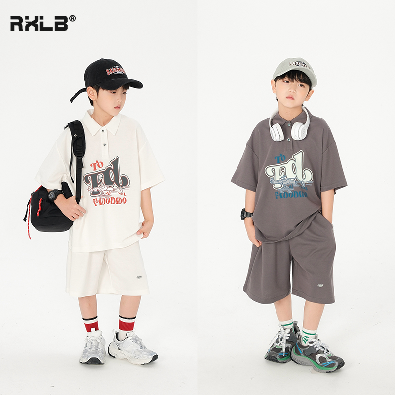 儿童夏季polo短袖中裤2件运动套装男童宽松T恤潮半袖童装五分裤薄