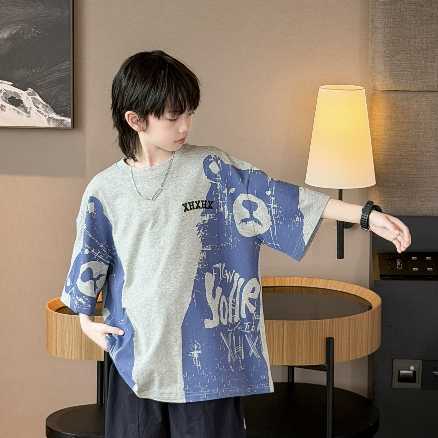 男童T恤短袖2026春夏新款中大童韩版卡通印花体恤儿童潮牌半袖