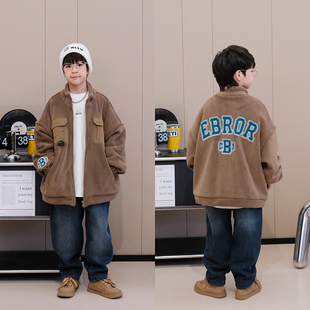 男童加绒外套冬装新款中大童摇粒绒上衣加厚洋气儿童夹棉夹克