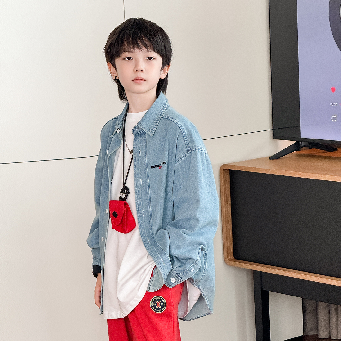 男童牛仔衬衫2025秋季新款儿童长袖衬衣中大童简约韩版上衣外套