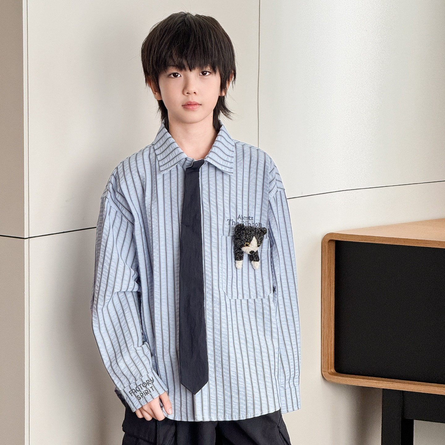 男童衬衫2025秋季新款儿童领带长袖衬衣中大童个性条纹上衣,童装/婴儿装/亲子装,衬衫,淘宝优惠券,粉丝福利购,淘宝优惠卷