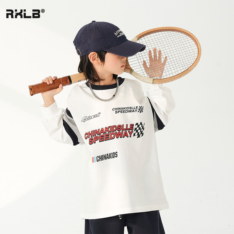 儿童字母拼接长袖t恤春夏款男童百搭圆领打底衫韩版童装棉体恤潮