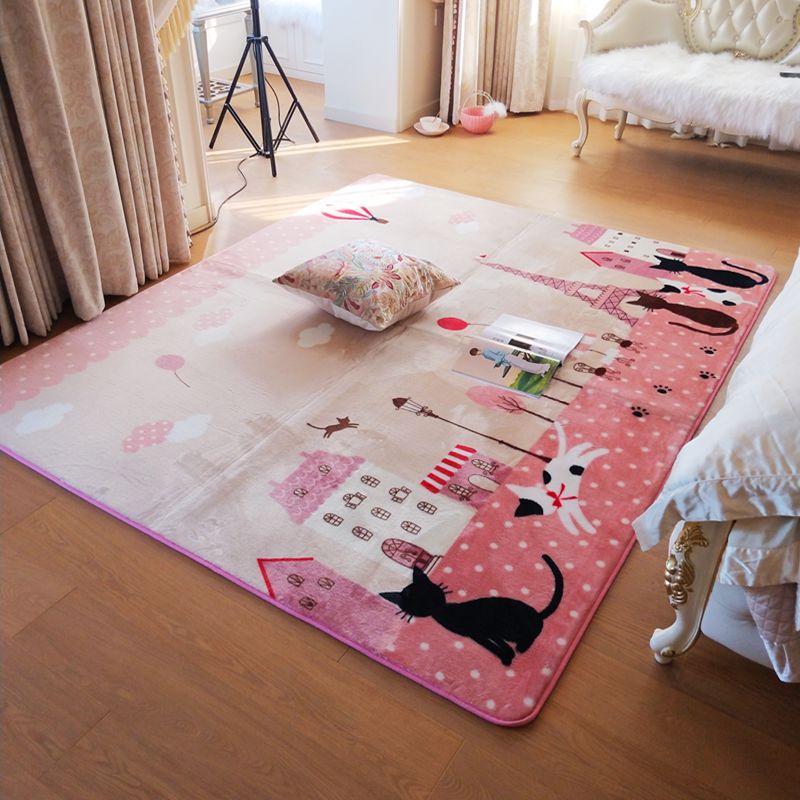 粉色可爱猫咪卡通地毯短绒水洗儿童房地毯床边大地毯客厅茶几地毯