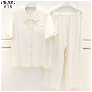 长裤 50支针织七彩网眼提花短袖 家居服套 女睡衣2026新款 妮可雅夏季