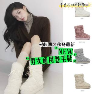 韩国直邮代购 保暖舒适百搭雪地靴中筒靴 萌萌哒秋冬男女通用卷毛鞋