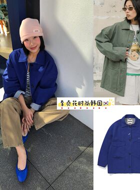 韩国直邮代购edenik宝蓝军绿中长工装服派克风衣外套夹克时尚个性