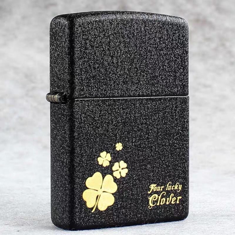 ZIPPO之宝防风打火机236黑裂漆刻花幸运四叶草送男生礼物