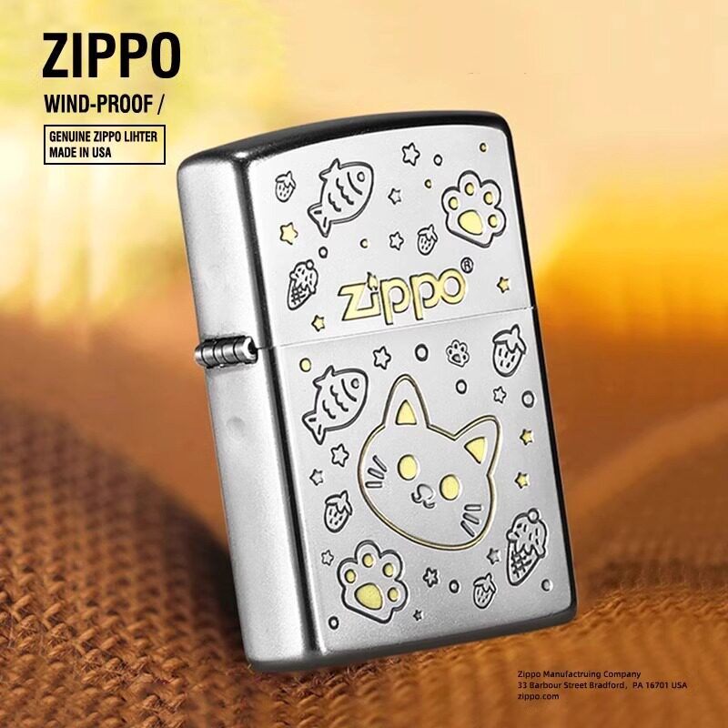 之宝ZIPPO打火机正版甜心小猫zppo刻字zipoo原装正品煤油送男朋友