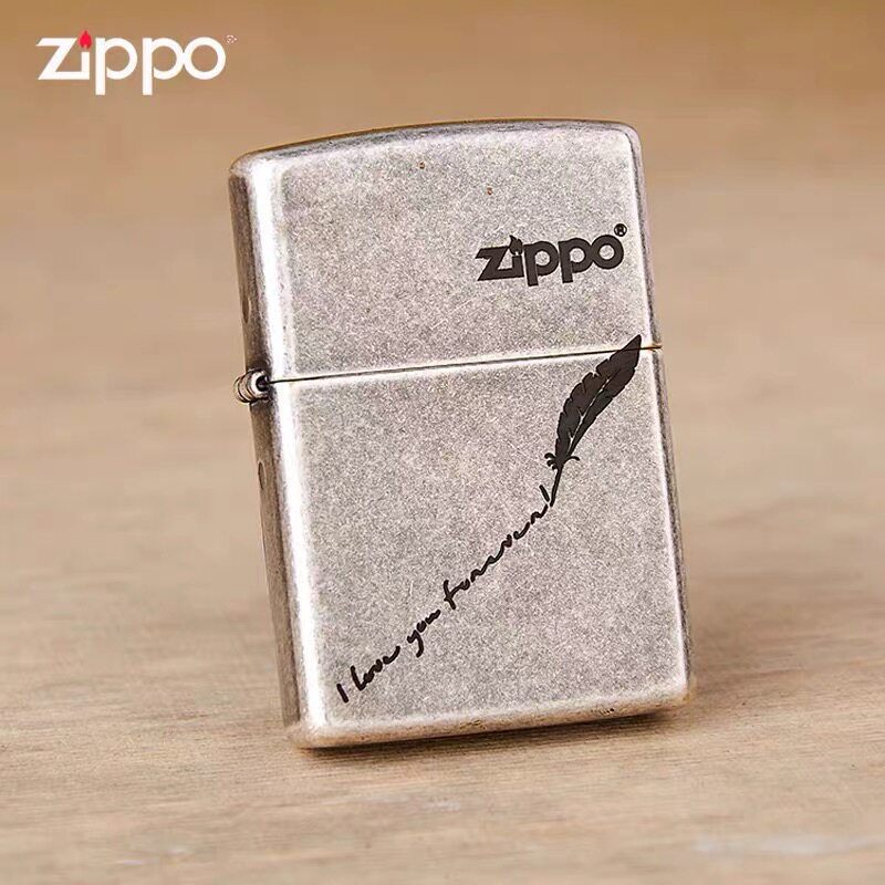 原装正版芝宝zippo防风打火机复古精雕仿古银羽毛情书个性礼