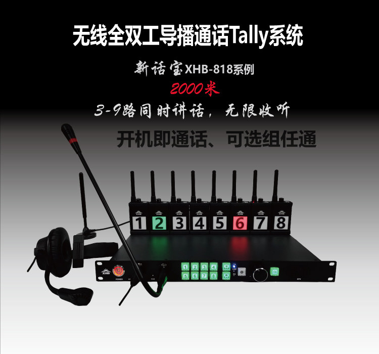 新话宝 无线导播通话tally系统全双工多人同时内部通话免按切换台