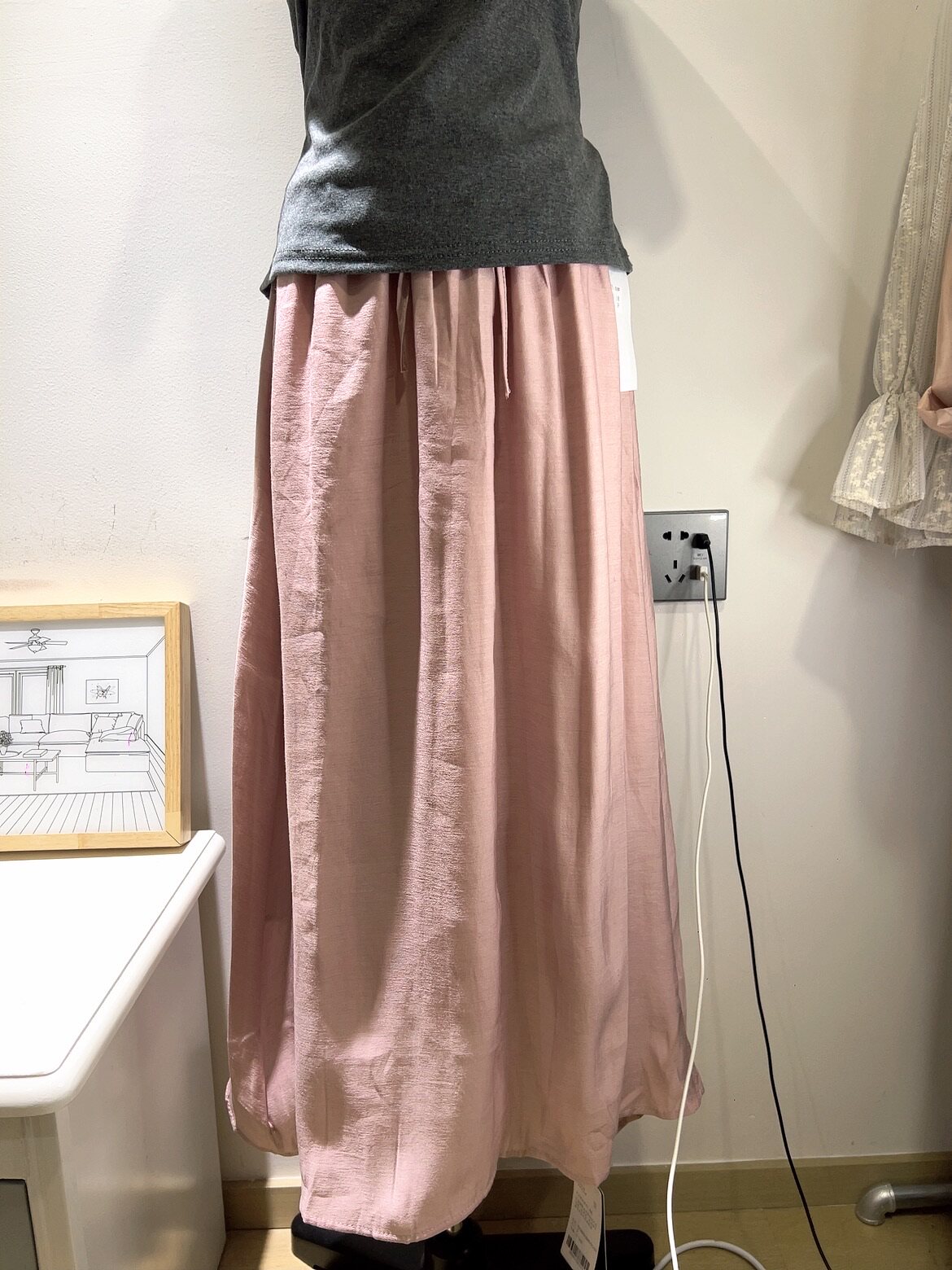 亚麻透气半身裙女夏季2025新款高腰粉色棉麻百褶裙a字裙长裙