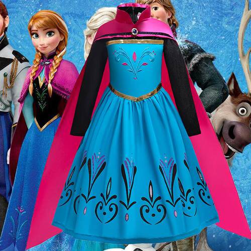 冰雪奇缘安娜公主裙女童秋冬长袖连衣裙迪士尼角色扮演anna cos服