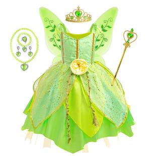 奇妙仙子小叮当衣服小精灵表演服装女童绿色连衣裙蒂安娜公主裙
