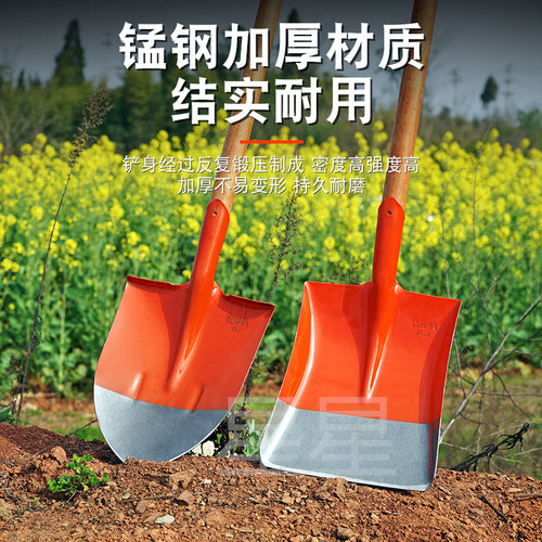 铁锹锰钢铲雪锹加厚铁铲铁锨木柄植树铲子挖土农用铲子推雪铲钢锹