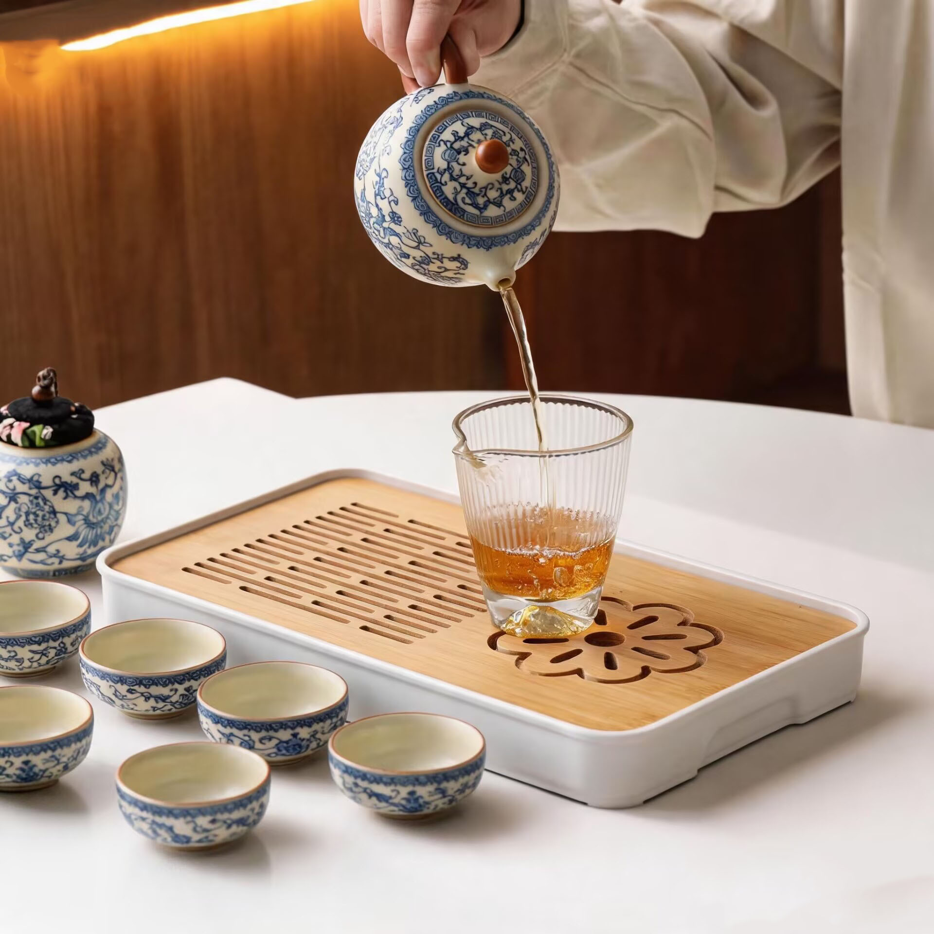 汝窑青花缠枝莲龙旦壶功夫茶具