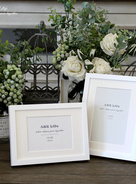 出口北欧实木相框简约白色照片框唇印相架玻璃横挂5678/10/12寸A4