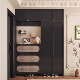 高端藤编超薄翻斗鞋柜玄关一体加高到顶入户家用门口多功能鞋帽柜