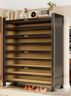 家用门口落地防尘大容量鞋架子多层玄关柜靠墙一体收纳柜钢制鞋柜