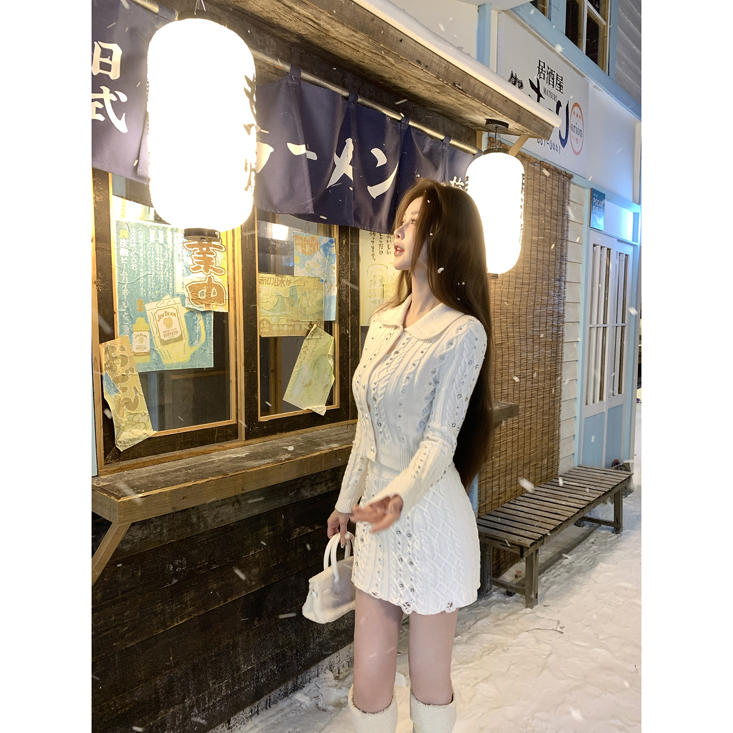 AZZHEN【流星诗雨】千金钉钻气质套装女秋冬新款麻花针织衫两件套