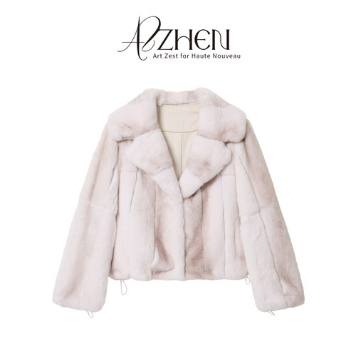 AZZHEN【雪屿温绒】进口雷克斯獭兔毛短款大翻领皮草外套